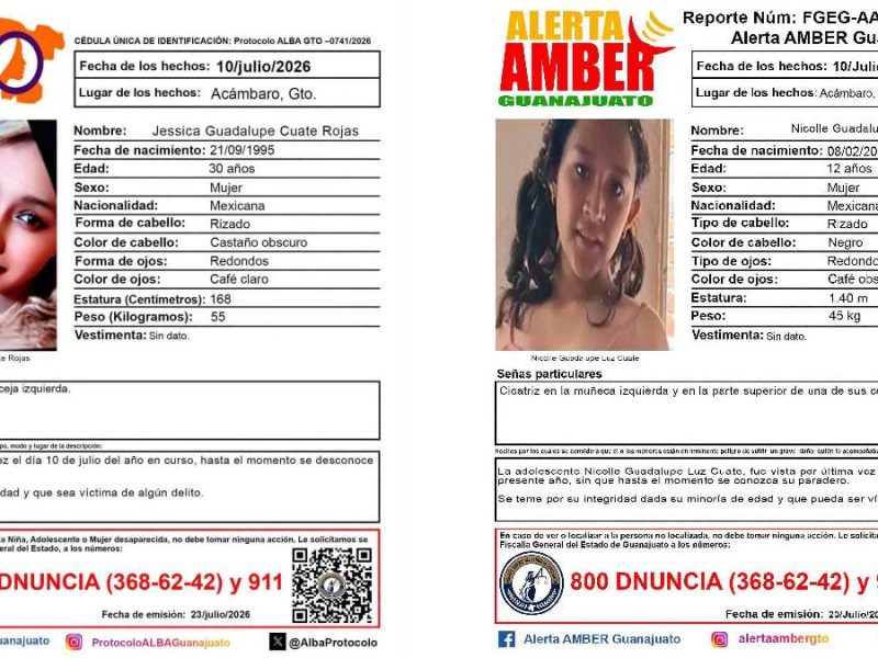 Madre e hija están desaparecidas en Acámbaro: Salieron de su casa y ya no regresaron