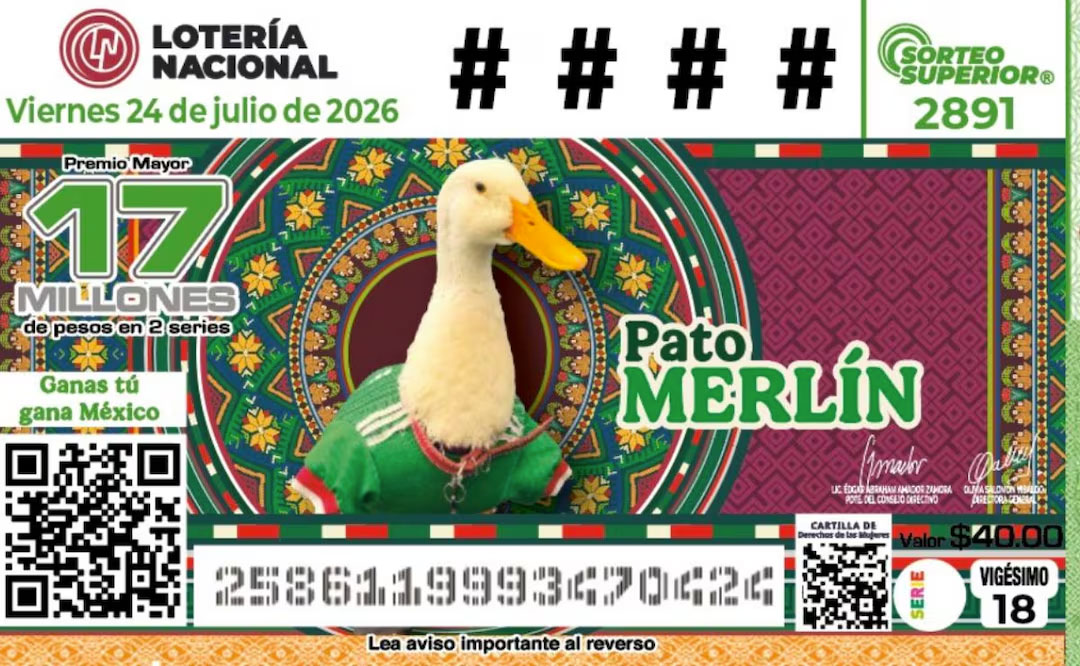 pato Merlín Lotería Nacional billete