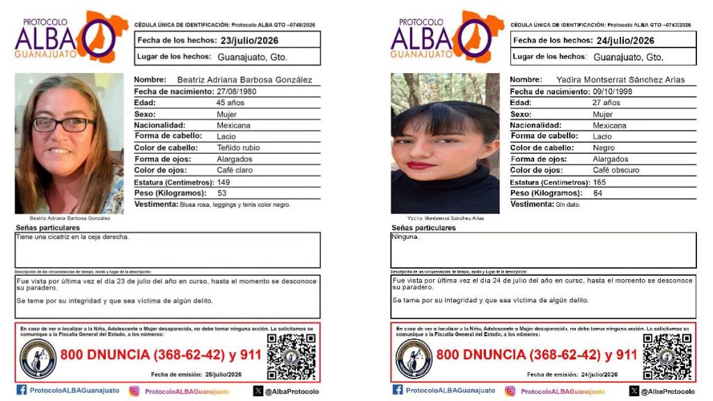 Buscan a Beatriz y Yadira: Desaparecen dos mujeres en Guanajuato capital