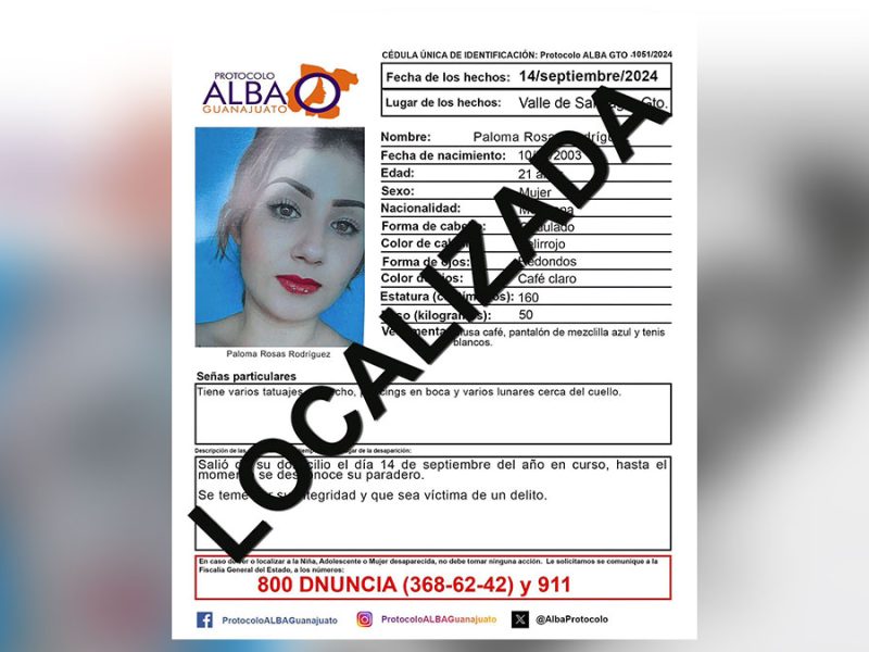 Termina la búsqueda: Hallan sin vida a Paloma Rosa Rodríguez, desaparecida en Valle de Santiago