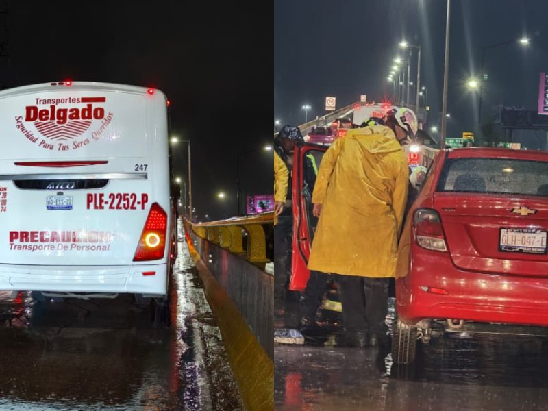 Choca auto con camión, vuelca y los tripulantes huyen del lugar en León