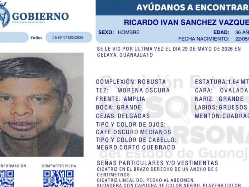 Lo detuvo la Policía y desapareció: buscan a Ricardo Iván Sánchez Vázquez en Celaya