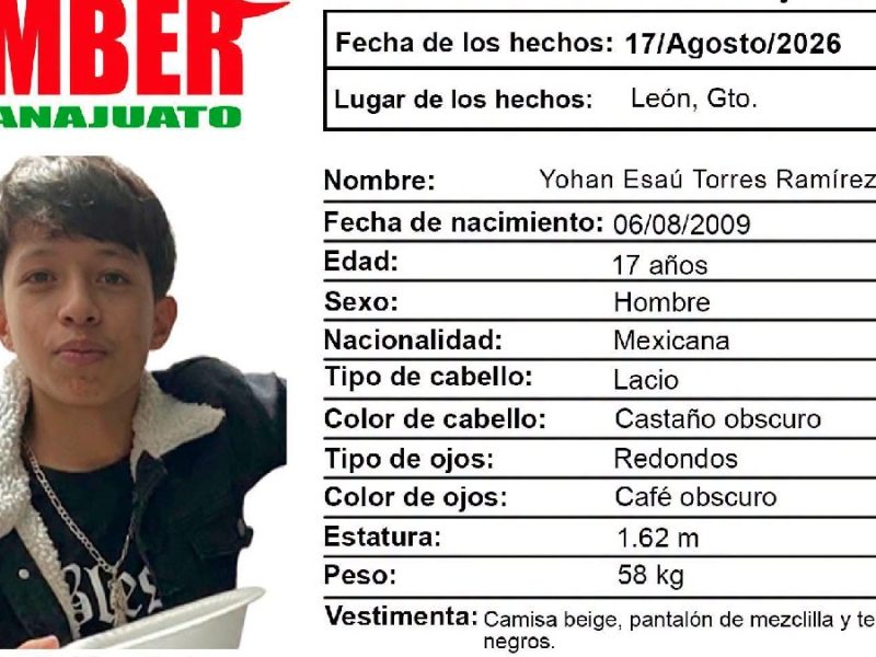 Adolescente de León está desaparecido desde el 17 de agosto