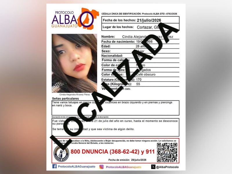 Termina la búsqueda en Cortazar: Localizan muerta a Cindia Alejandra Álvarez Pérez
