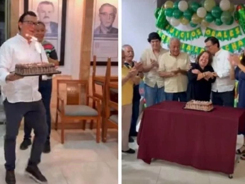 Hace magistrado en sede judicial festejo de cumpleaños de su mamá