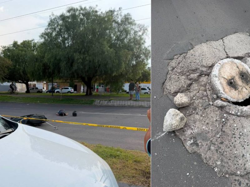 Golpea coladera dañada en Celaya y muere al salir volando de su moto; ya la habían reportado