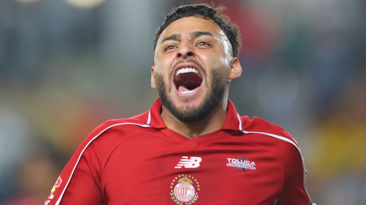 Alexis Peña celebra su gol en el Toluca Vs Monterrey de Leagues Cup. MexSport.