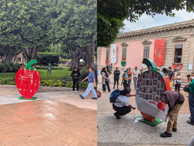 Regresa Fresa de la Esperanza sin fotos a plaza y colectivos vuelven a pegarlas en Irapuato