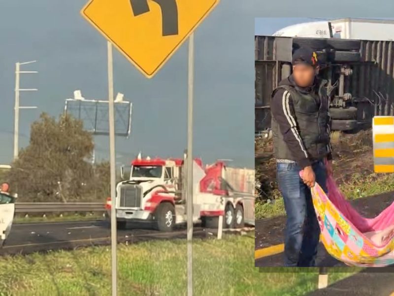 Rapiña en autopista Celaya-Querétaro: Usan hasta cobija para robarse carne tras volcadura