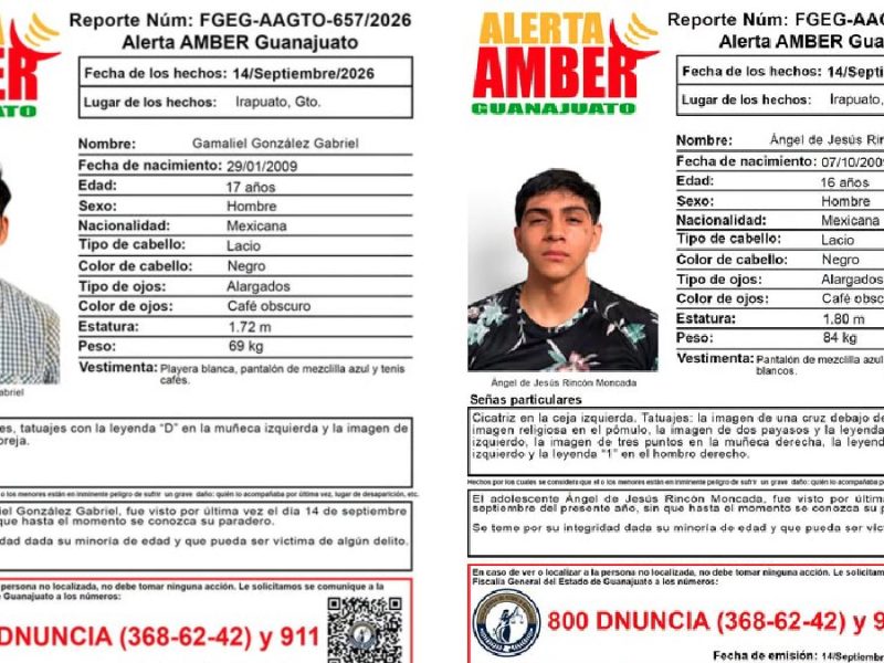 Buscan a los adolescentes Gamaliel y Ángel de Jesús, desaparecidos en Irapuato
