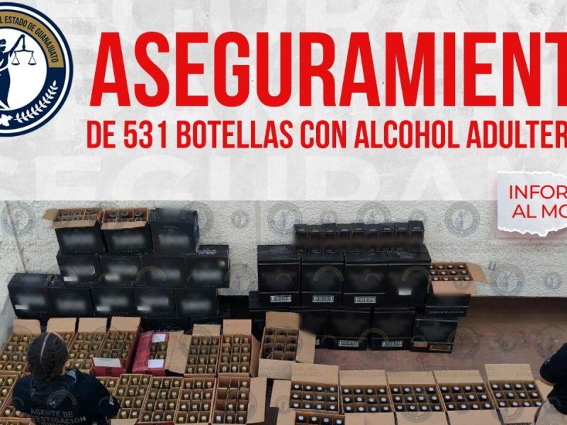 Aseguran 531 botellas de alcohol presuntamente adulterado en Paseos de Miravalle, León