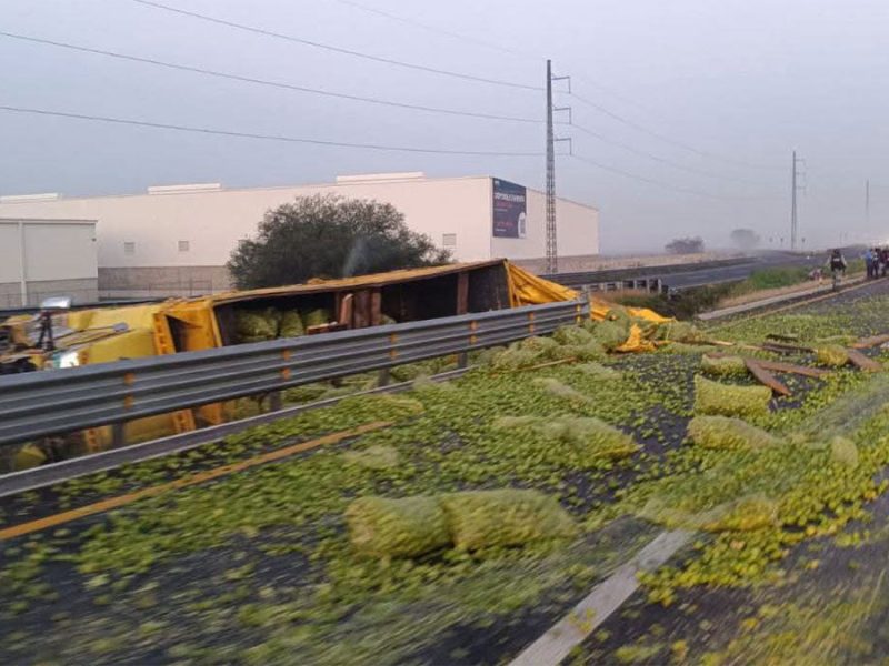 Volcadura de camión paraliza por minutos autopista Querétaro-Celaya en Apaseo el Grande
