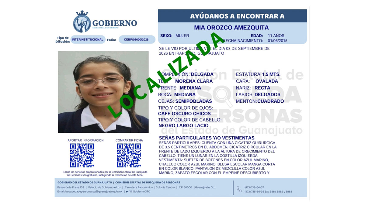 Irapuato Mia Orozco localizan