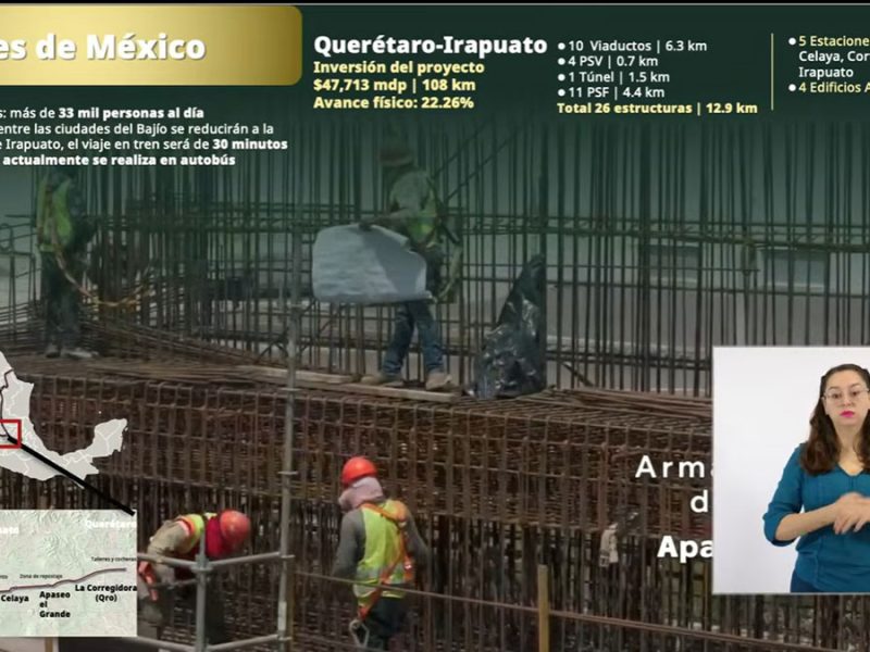Reportan 22% de avance en la construcción del Tren Querétaro-Irapuato