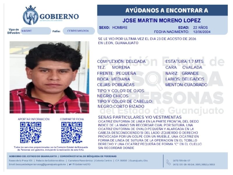 Han pasado 20 días sin saber de José Martín Moreno López, ¿lo has visto? Llama al 911