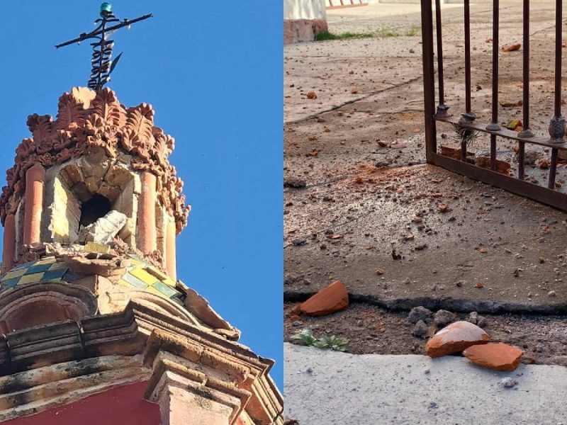 Cae rayo y daña torre de la parroquia de San Antonio en San Felipe