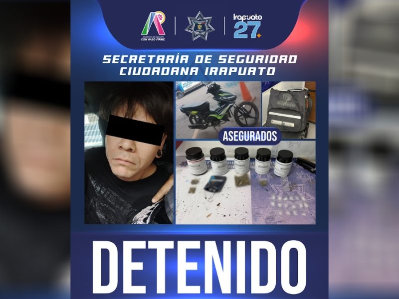 Presunto repartidor de comida es detenido con envoltorios de droga en Irapuato