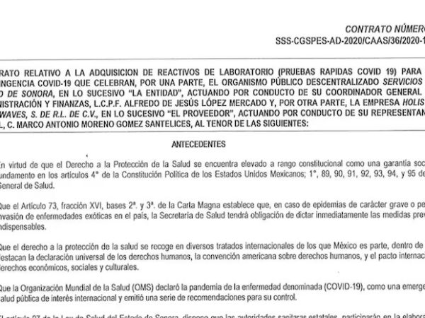 Salud de Sonora compró pruebas COVID a empresa ligada al Cártel de Sinaloa