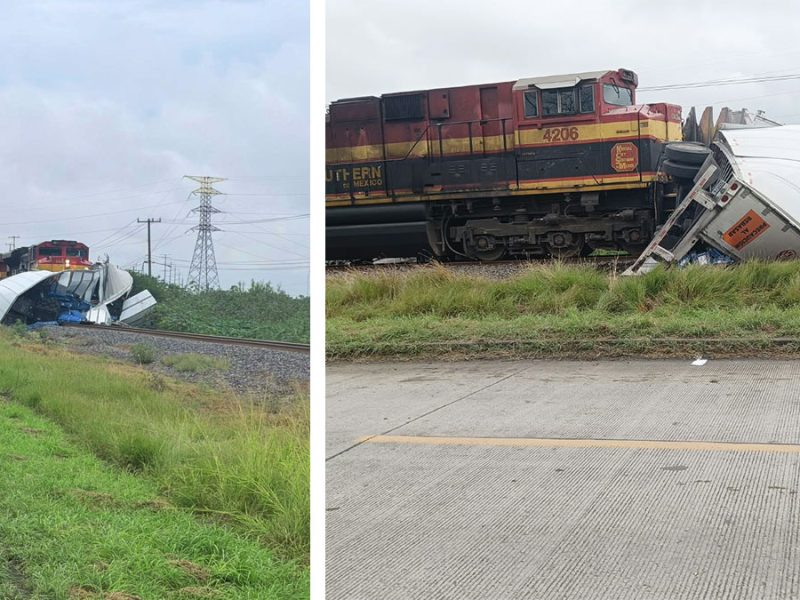 Celaya: Tren embiste y arrastra a tráiler en avenida 2 de abril; trasladan a chofer grave