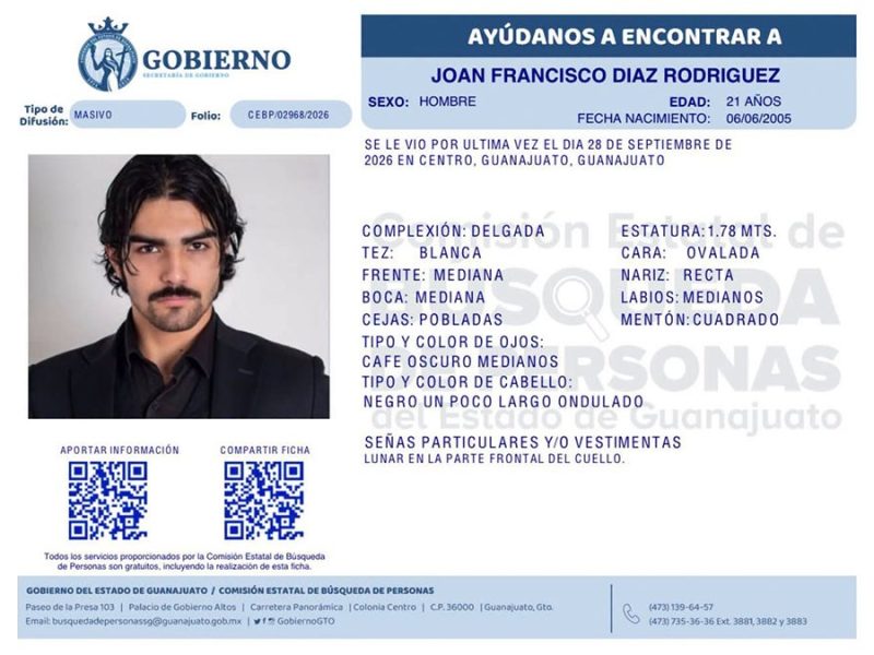 Localizan sin vida a Joan Francisco, estudiante de la Universidad de Guanajuato