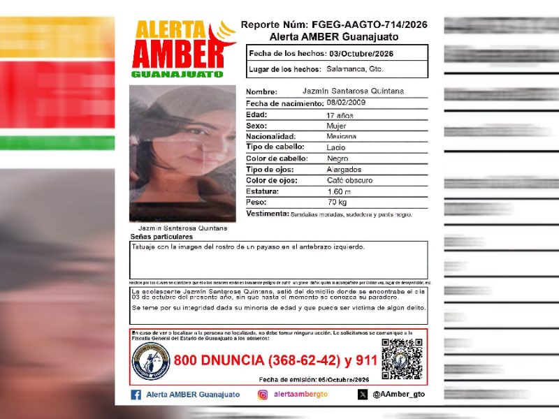¿Has visto a Jazmín Santarosa? Desaparece menor en Salamanca; familia pide ayuda para localizarla