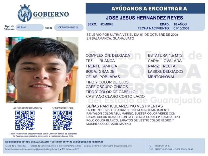 Alerta en Salamanca: Se busca a José Jesús Hernández, ayer fue privado de la libertad